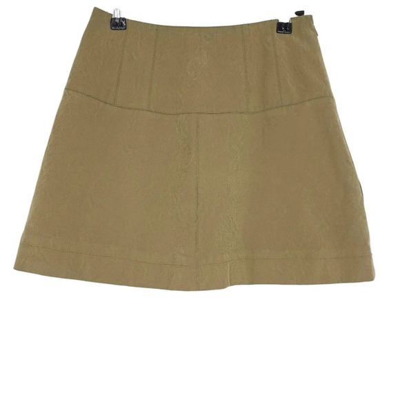 Free People Dresses & Skirts - Free People Days In The Sun Flare Mini Skirt Olive Faux Suede Leather Western